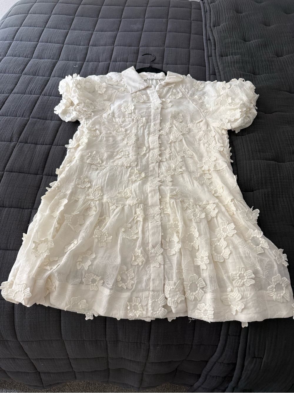 Astr Ivory Floral Applique Button-Front Dress